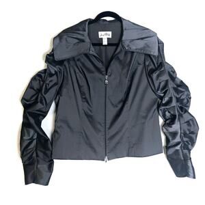 Joseph Ribkoff‎ Sz16 Metalic Dark Gray moldable jacketW Zip. Rare. Gather sleeve